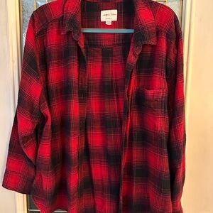 American Eagle Red and Black Boyfriend Fit Flannel Shirt